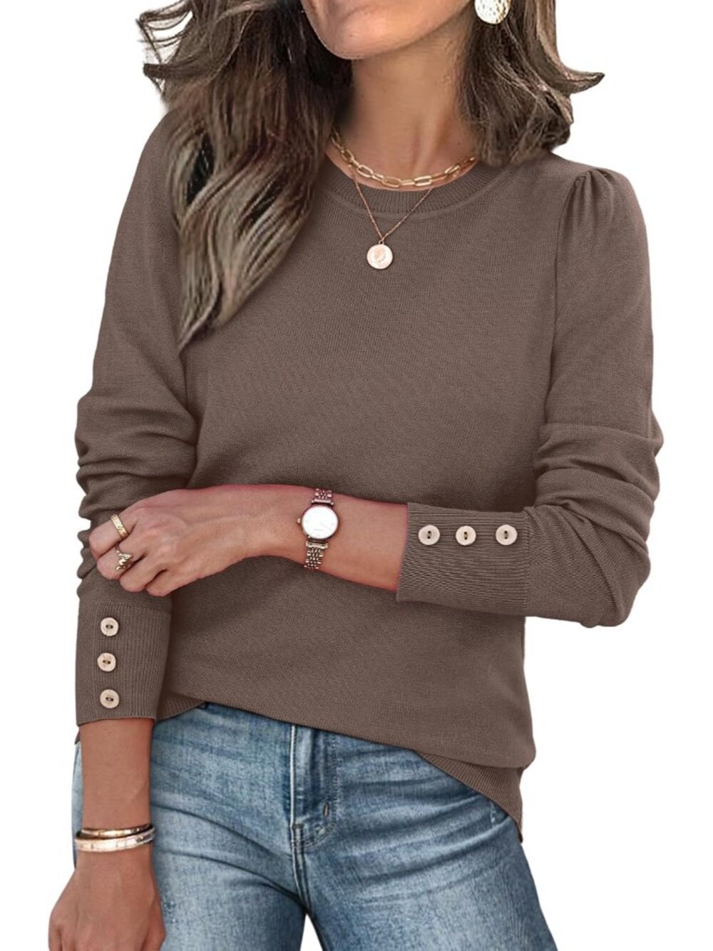 Womens Sweaters Fall Fashion 2025 Long Sleeve Button Cuff Soft Knit Pullover Tre